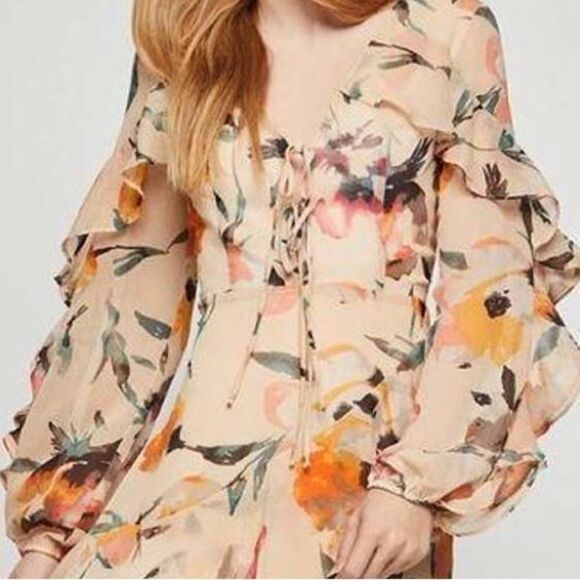 BCBGeneration Long Sleeve Ruffled Floral Dress Size 4 - Picture 4 of 14